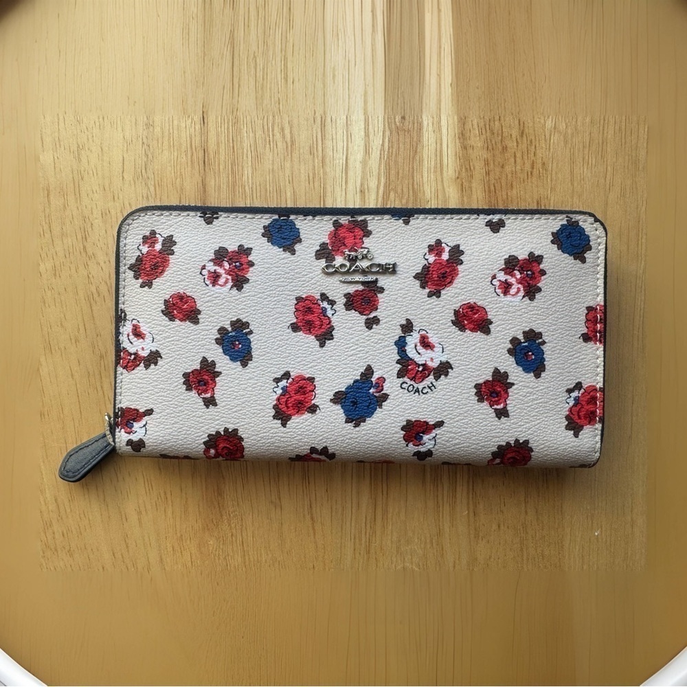 Coach floral print zipper around long wallet, beautiful flower, NWT in box.